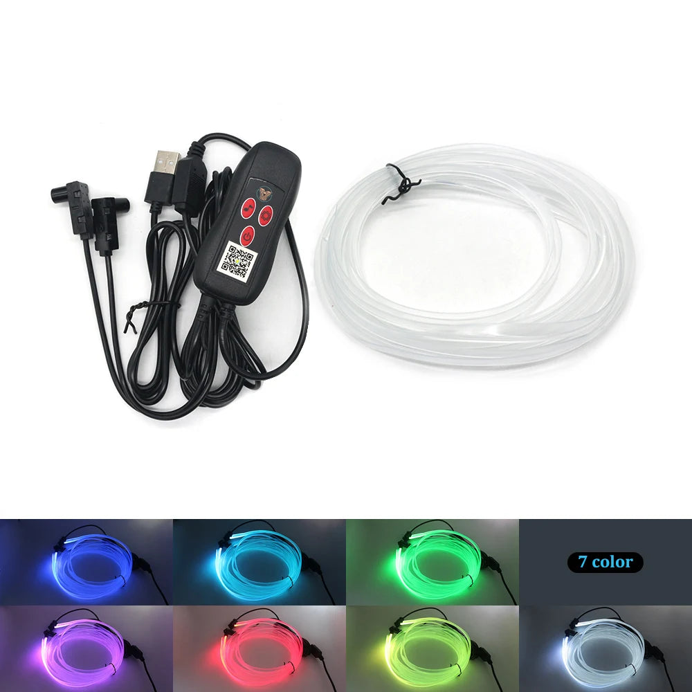 5M APP USB Powered Car Interior LED Light, Multiple Color Modes 5M Fiber Ambient Light, Car Interior Decorative Light